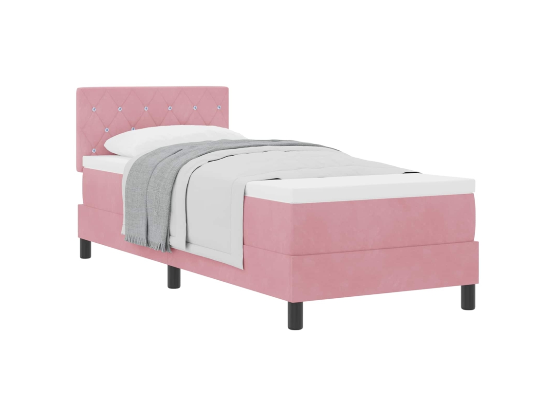 Cama De Solteiro | Camas Para Quarto | Cama Box Com Colchão Com Cabeceira Rosa 80 X 200 Cm Veludo
