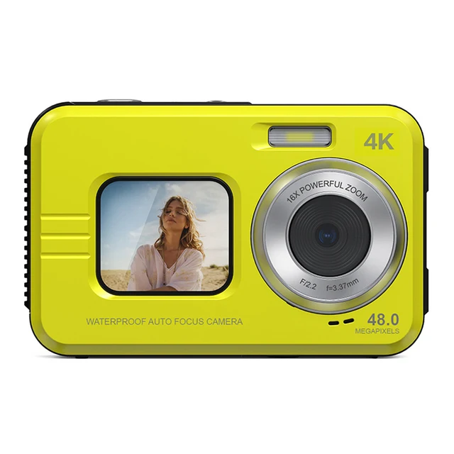 (amarelo, 32 Gb De Memória) Câmera Hd À Prova D'água, 48 Mp, Tela Dupla De 2,7 Polegadas, Zoom De 16x