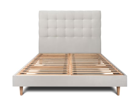 Cama com Cabeceira Estofada SOMMEIL_DE_PLOMB Tecido Veludo Cinzento (200x200cm)