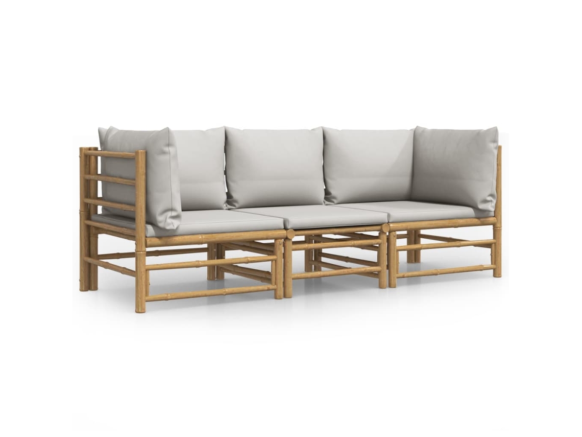 Maison Exclusive - 3 Pcs Conj. Lounge De Jardim Bambu C/ Almofadões Cinzento-claro