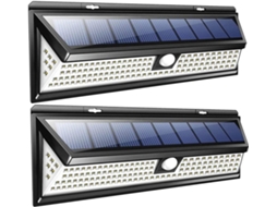 Conjunto de 2 Luminárias Solares com 118 Leds, Sensor Pir, Montagem na Parede, Luz Branca Fria, Iluminação de Segurança Externa. SFUSHOS