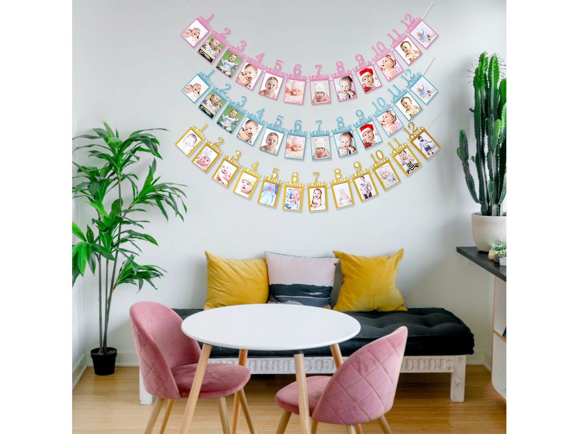 Letreiro de Fotos Bebê 16.4ft para Exibição de Crescimento 1 12 Meses Decorativo Festa Aniversário