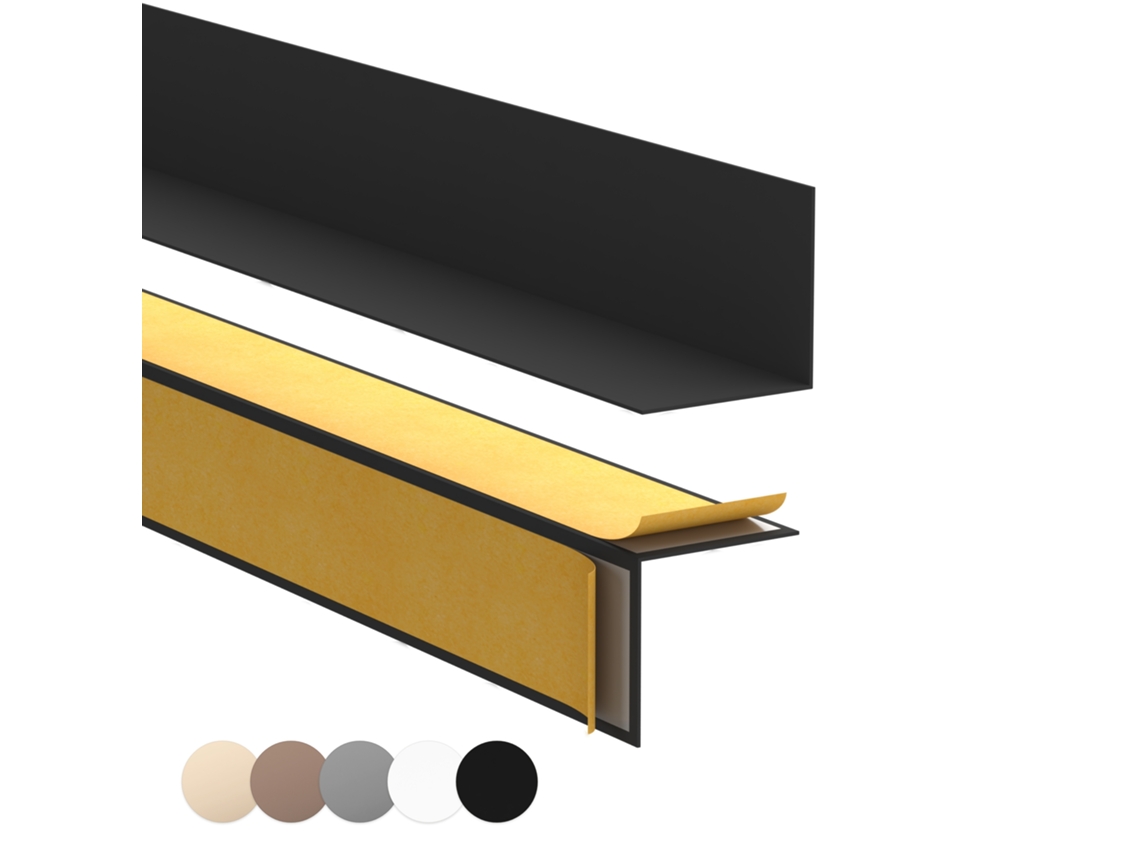 Rodapé Pvc 25x25 Mm Rígido Autoadesivo Resistente Uv, 200 Cm, Preto