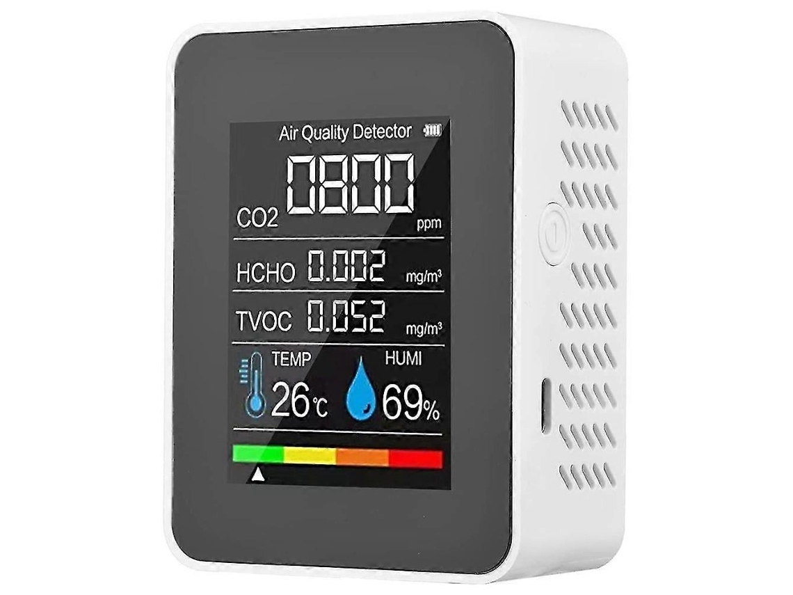 Lurelia Medidor De Qualidade Do Ar 5 Em 1 Hcho/tvoc/co2, Temperatura/humidade, Sensor Semicondutor, Com Visor Lcd, Bateria 1200 Mah Usb, Branco