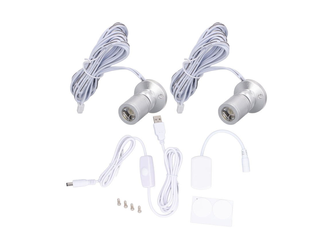 Refletor Mini Led Regulável 5v Usb com Dimmer para Vitrine de Joias, Luz Quente, Prata