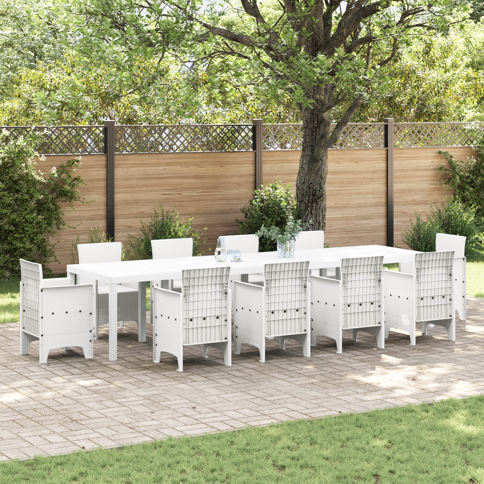 Conjunto 1 Mesa De Jardim Vidaxl Branco Vime Pe (350 X 100 X 74 Cm)