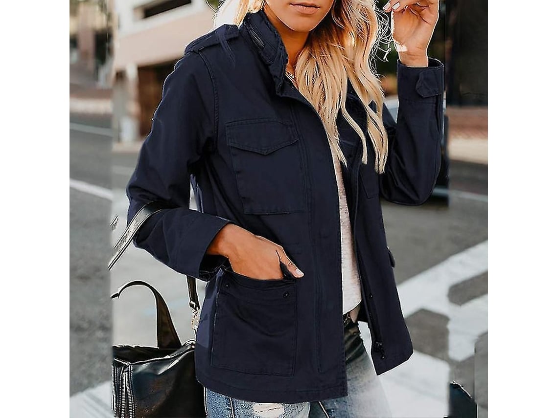 2026 chaqueta Militar de Botones para Mujer Invierno Otoño Manga Larga Casual Streetwear Talla Grande