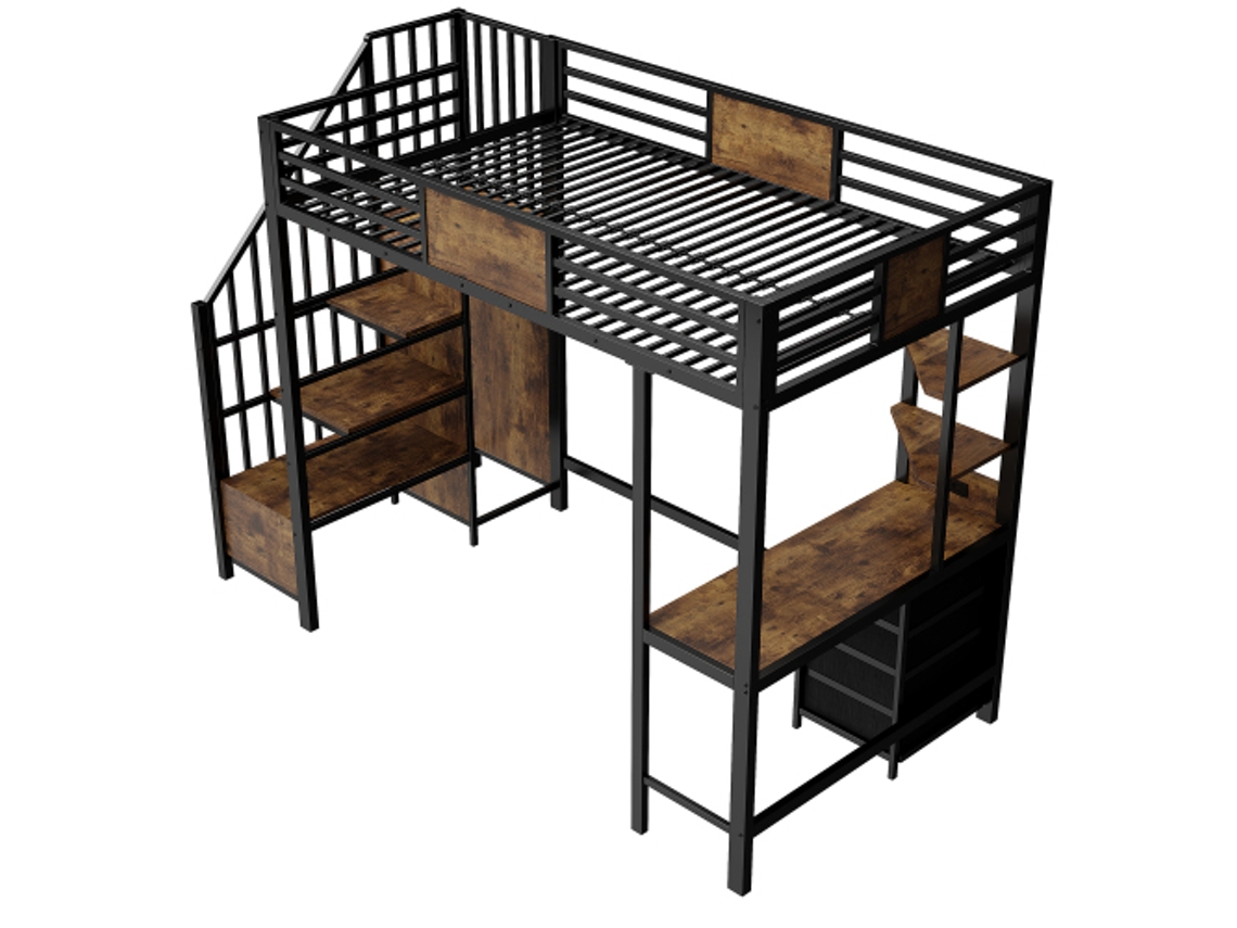 Cama alta metálica 90x200cm com guarda roupa DELCOND