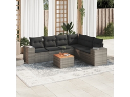 Vidaxl 7 Pcs Conjunto Sofás P/ Jardim C/ Almofadões Vime Pe Cinzento