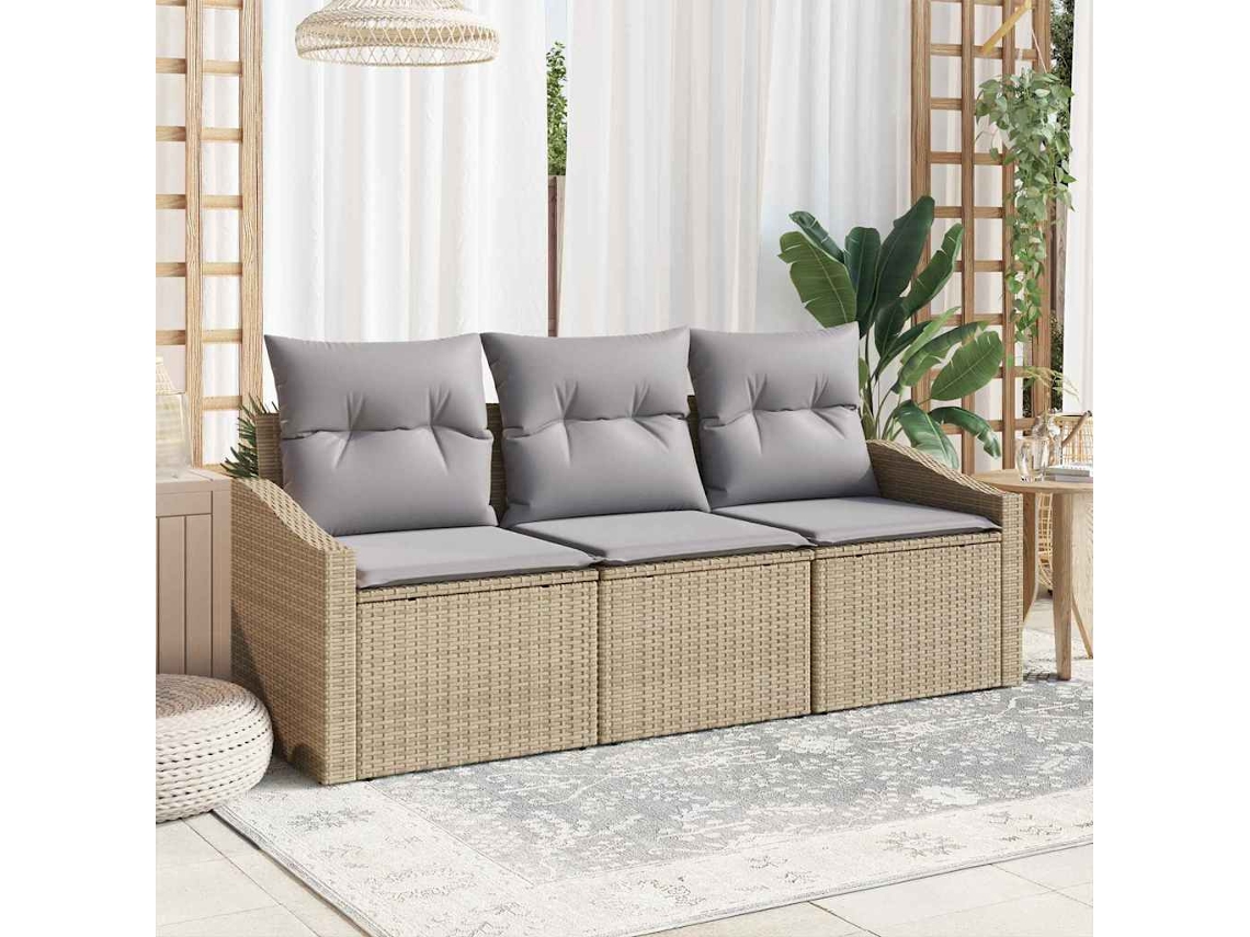 Vidaxl Conjunto De Sofá De Jardim 3 Unid. Bege E Cinza Claro Vime Pe