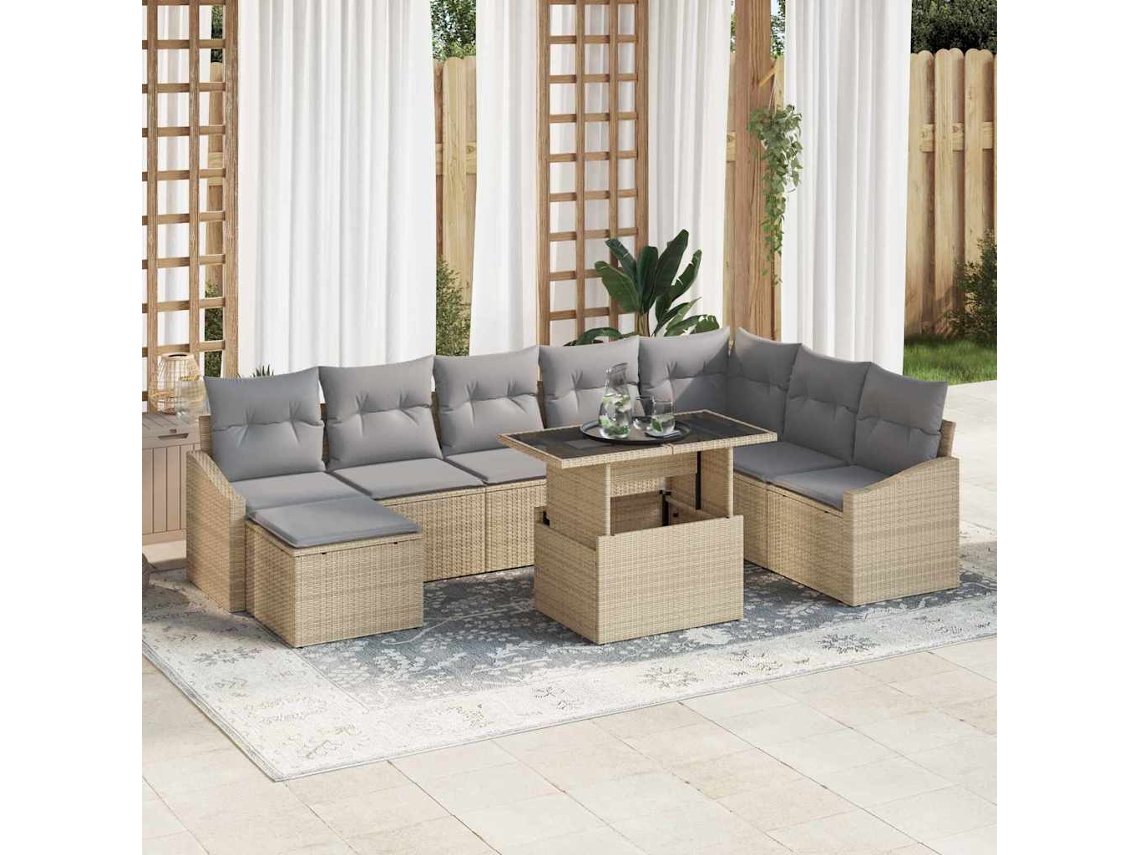 Vidaxl Conjunto De Sofá De Jardim 9 Unid. Bege E Cinza Claro