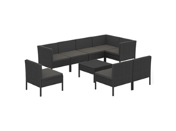 Maison Exclusive - 9 Pcs Conjunto Lounge De Jardim C/ Almofadões Vime Pe Preto