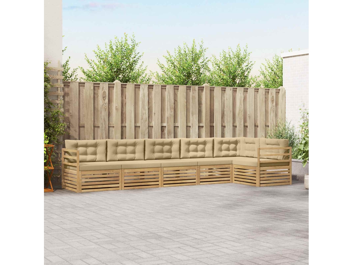 Vidaxl Conjunto De Sofás Para Exterior 6 Unid. Branco E Bege Poliéster