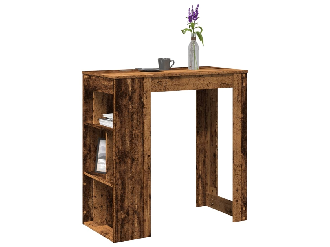 Vidaxl Mesa De Bar Com Prateleiras Derivados De Madeira Madeira Velha
