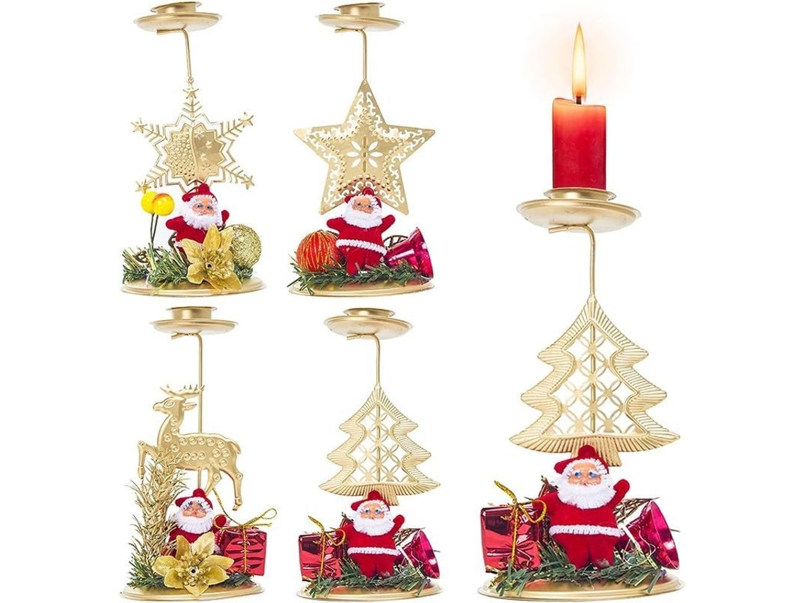 Portavelas Papá Noel De Hierro Forjado Decoración Navideña Interior Mesa Fiesta Invierno