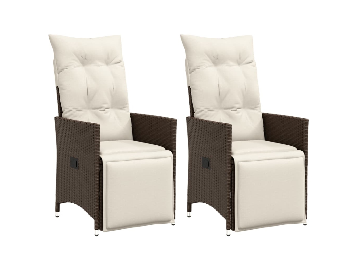 Vidaxl Cadeiras Jardim Reclináveis 2pcs C/ Almofadões Vime Pe Castanho