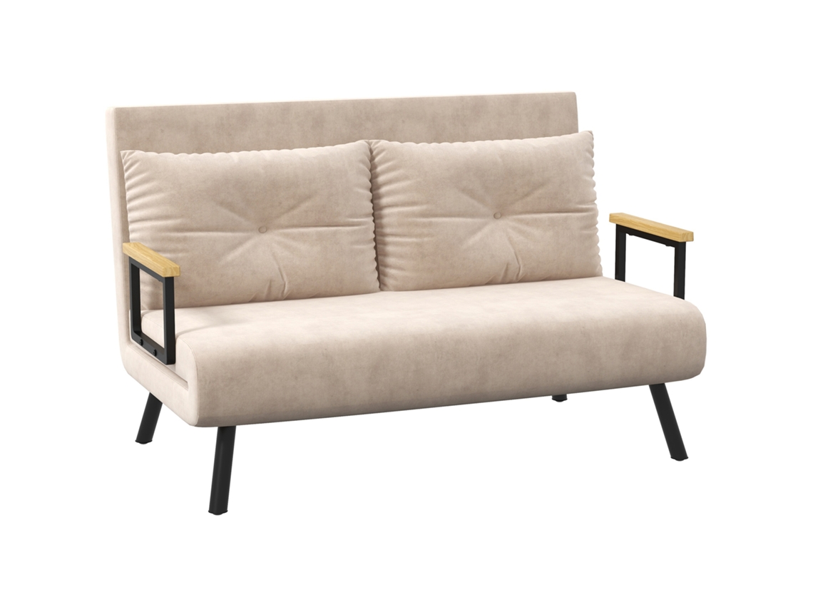 Sofá Cama 4 em 1 2 Lugares Dobrável Encosto 5 Níveis 102x73x81cm Bege