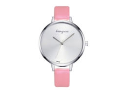 Relógio de quartzo com pulseira de couro simples e moderna para casais (rosa)