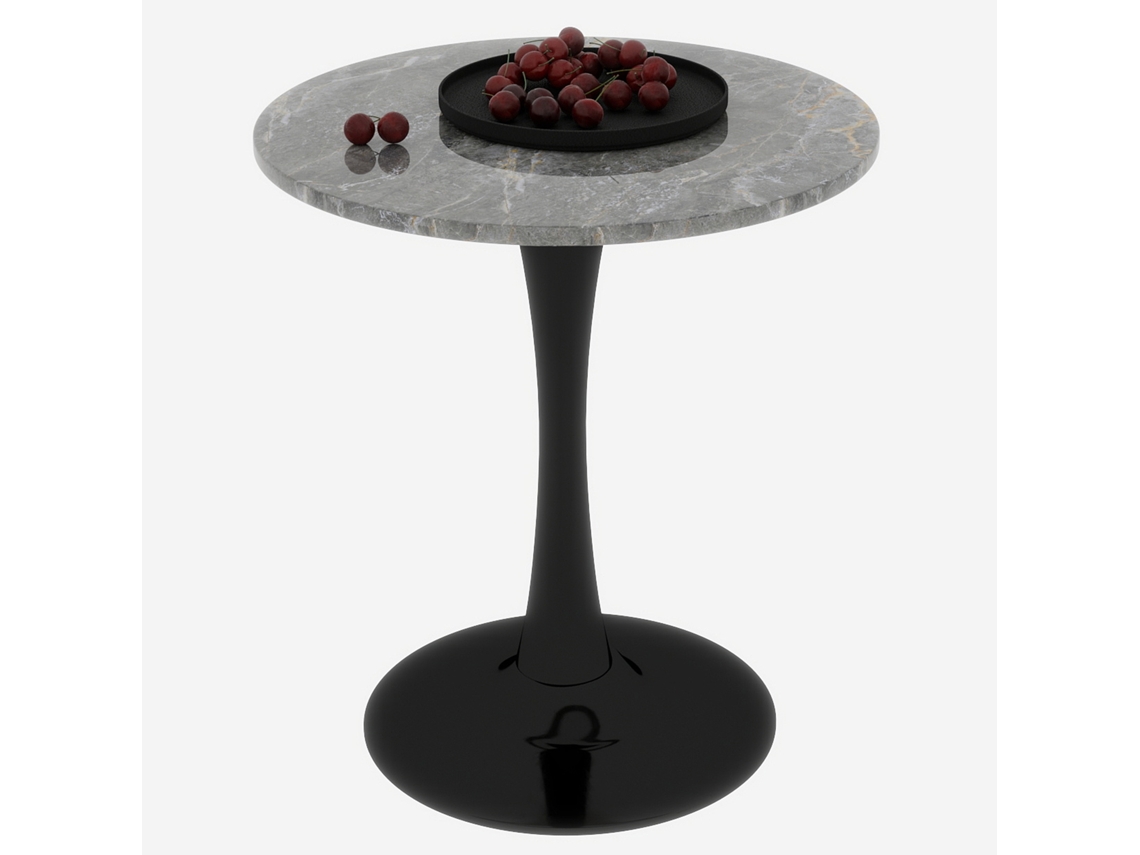 Mesa De Café Preta De 27,6 Polegadas Com Topo Redondo De Mármore Para 2 A 4 Pessoas,perfeita Para Espaços Modernos E Elegantes