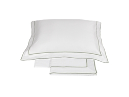 Completo Letto Matrimoniale Fazzini Raso Di Cotone 300 Tc Bianco Verde Bosco