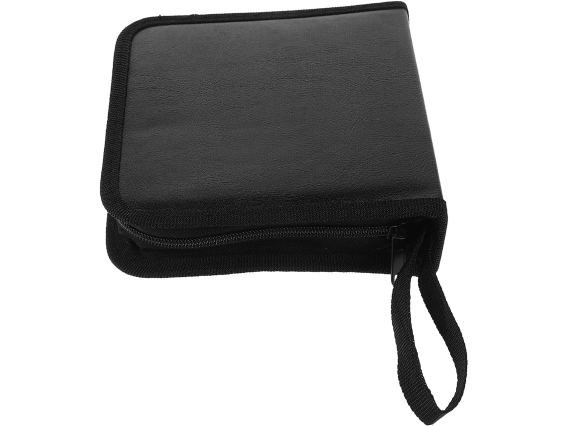 Capa Simples Em Couro Pu Com Capacidade Para 40 Cds Na Cor Preta - Estilo De Designer