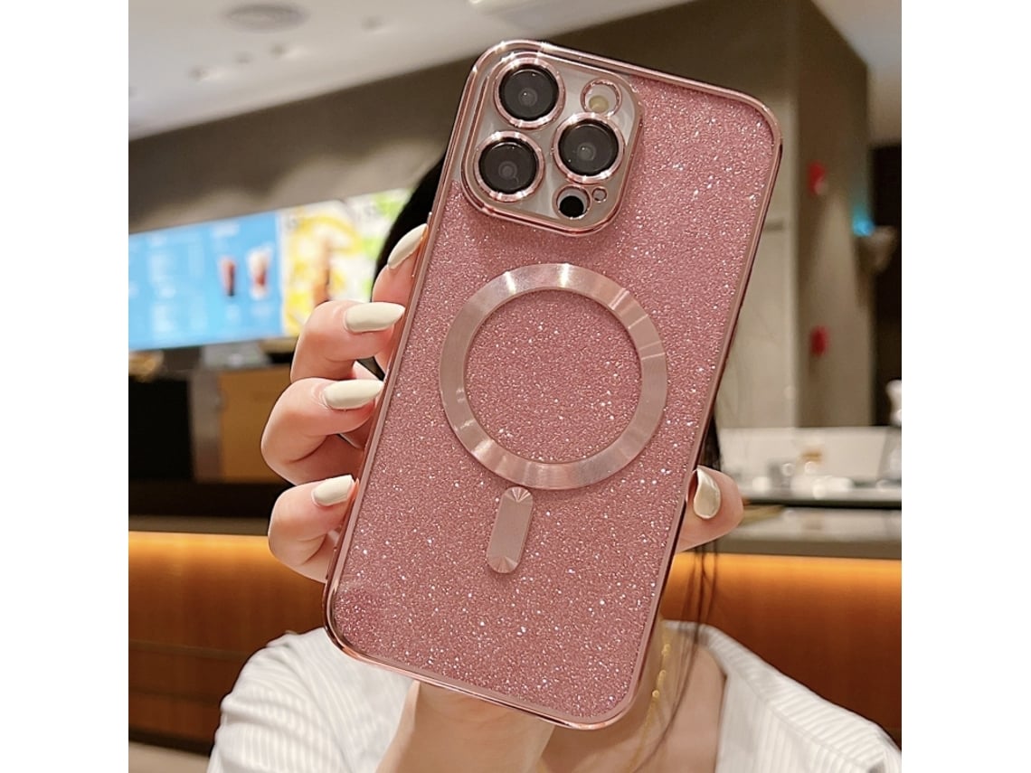 Capa De Tpu Para Iphone 14 Pro Max - Glitter - Acabamento Eletroplástico - Magsafe