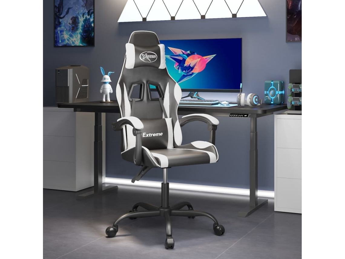 Vidaxl Cadeira Gaming Couro Artificial Preto E Branco