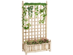Hochbeet Pflanzkasten Rankgitter Rosenbogen Arco Trelica, 2 Drenagens, 64x28x120cm, Madeira Natural, Natural, 50kg