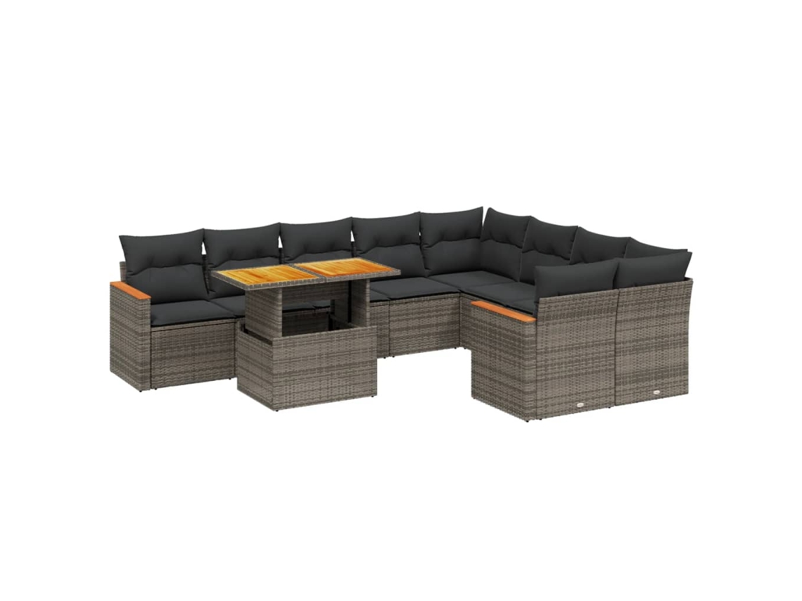 Conjunto de 10 Sofás de Jardim com Almofadões Vime Pe Cinzento MAISON EXCLUSIVE