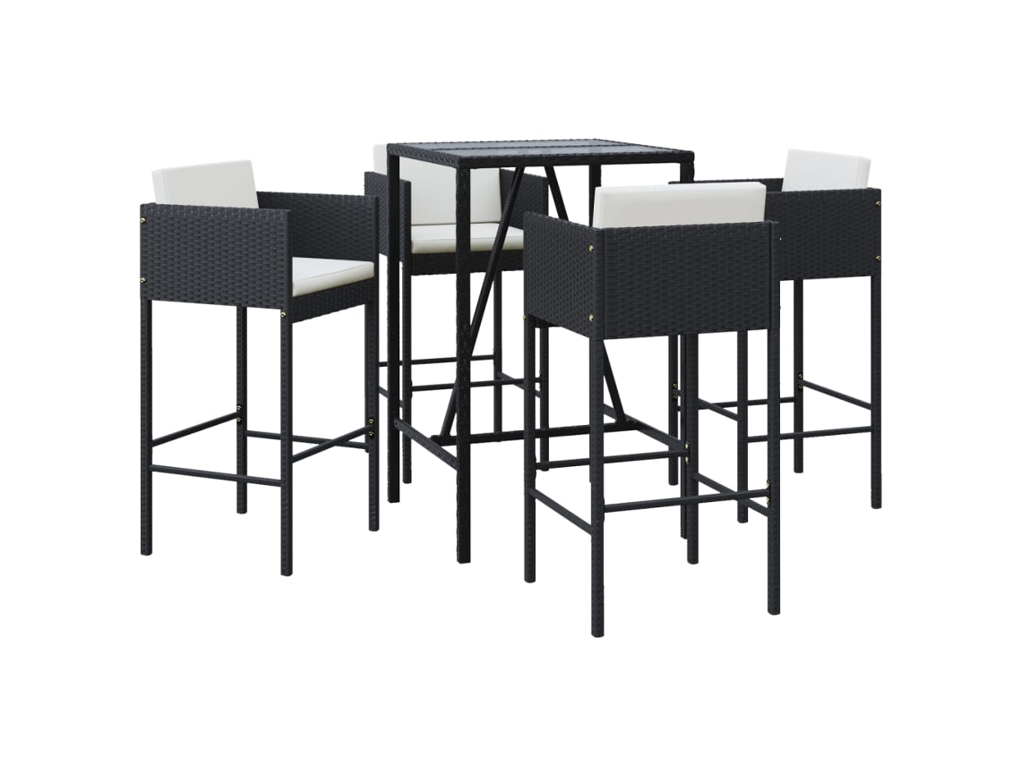 Conjunto 5 de Bar P/ Jardim com Almofadões VIDAXL Vime Pe Preto