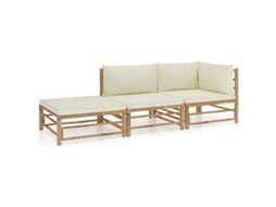 Vidaxl 3 Pcs Conj. Lounge P/ Jardim Em Bambu C/ Almofadões Branco Nata