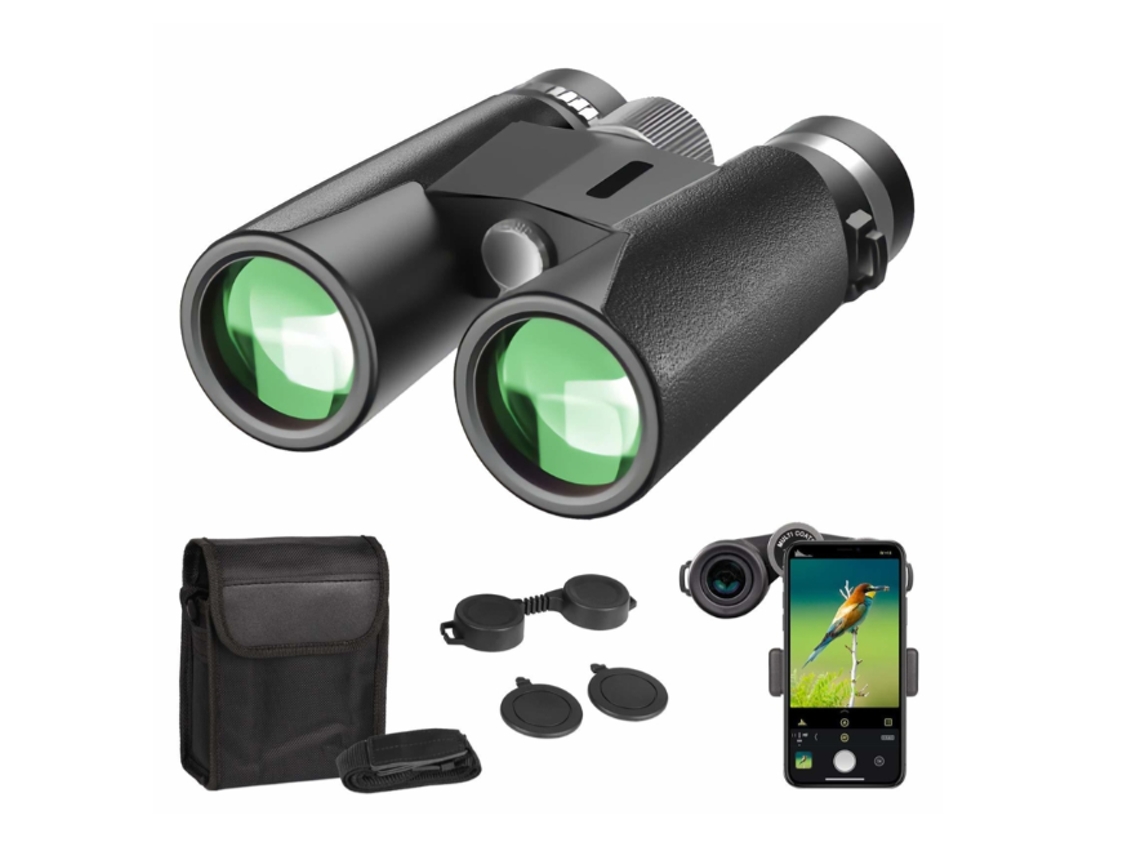Binóculos 12x42 Hd Bak4 Prisma Fmc Ip68 Visão Noturna Observação Pássaros Acampamento Caça Concerto Teatro Adaptador Smartphone Preto Yizhood