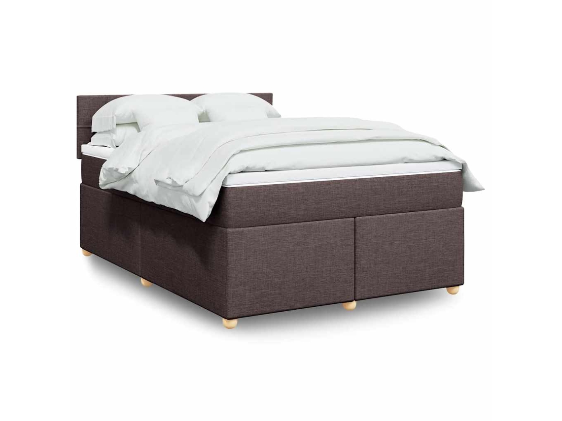 Cama Com Molas/colchão 140x190 Cm Tecido Castanho-escuro