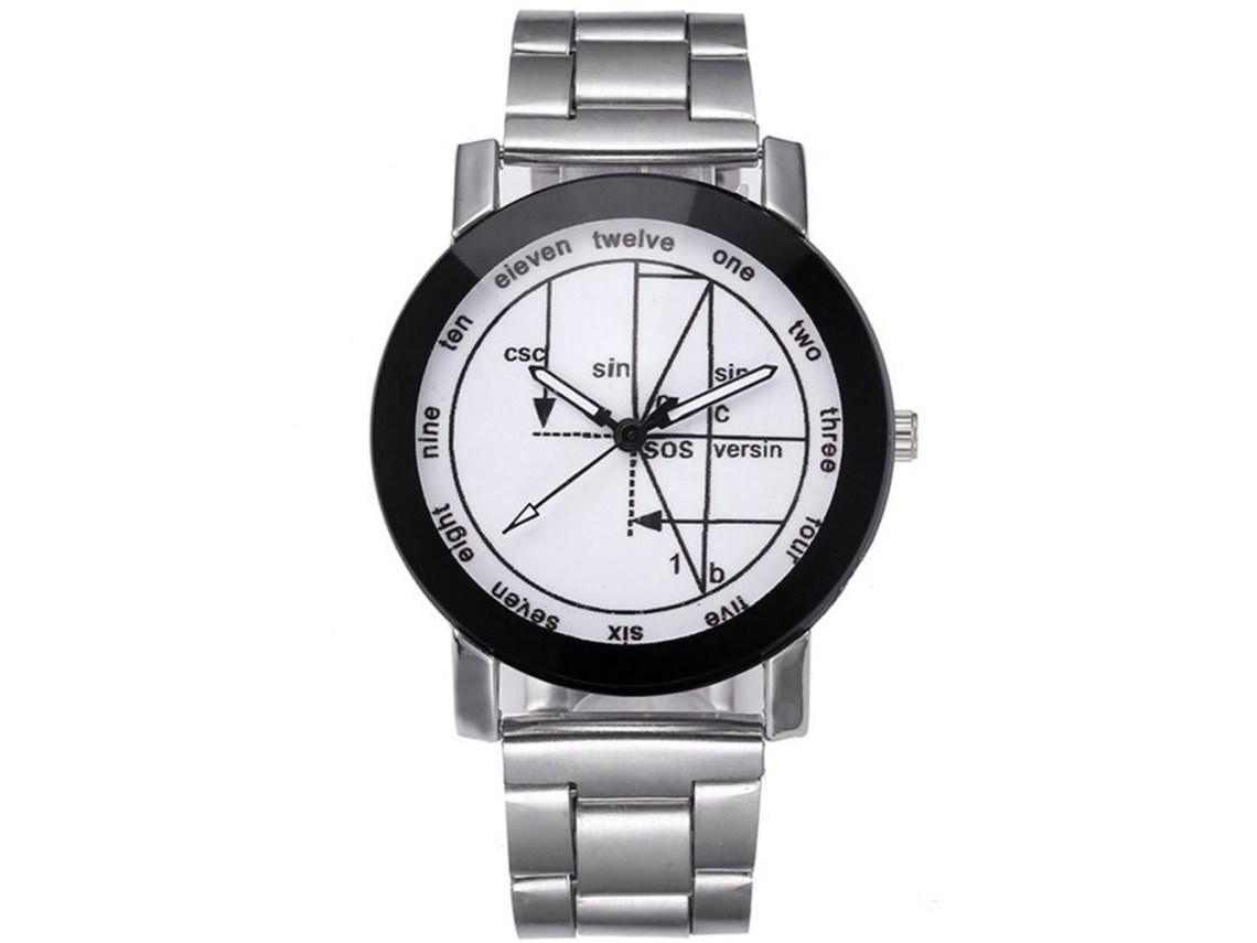 Relógio casual moderno com pulseira de aço e mostrador grande com padrão matemático funcional (branco)