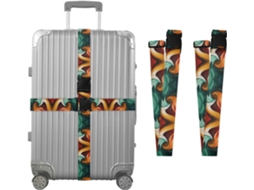 Conjunto De 2 Cintas Bagagem Personalizáveis Com Fivelas Para Malas, Laranja E Verde Abstrato