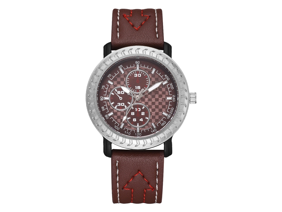 Reloj De Pulsera Analógico De Cuarzo Casual Deportivo Para Hombre Con Correa De Cuero Pu Marrón Oscuro