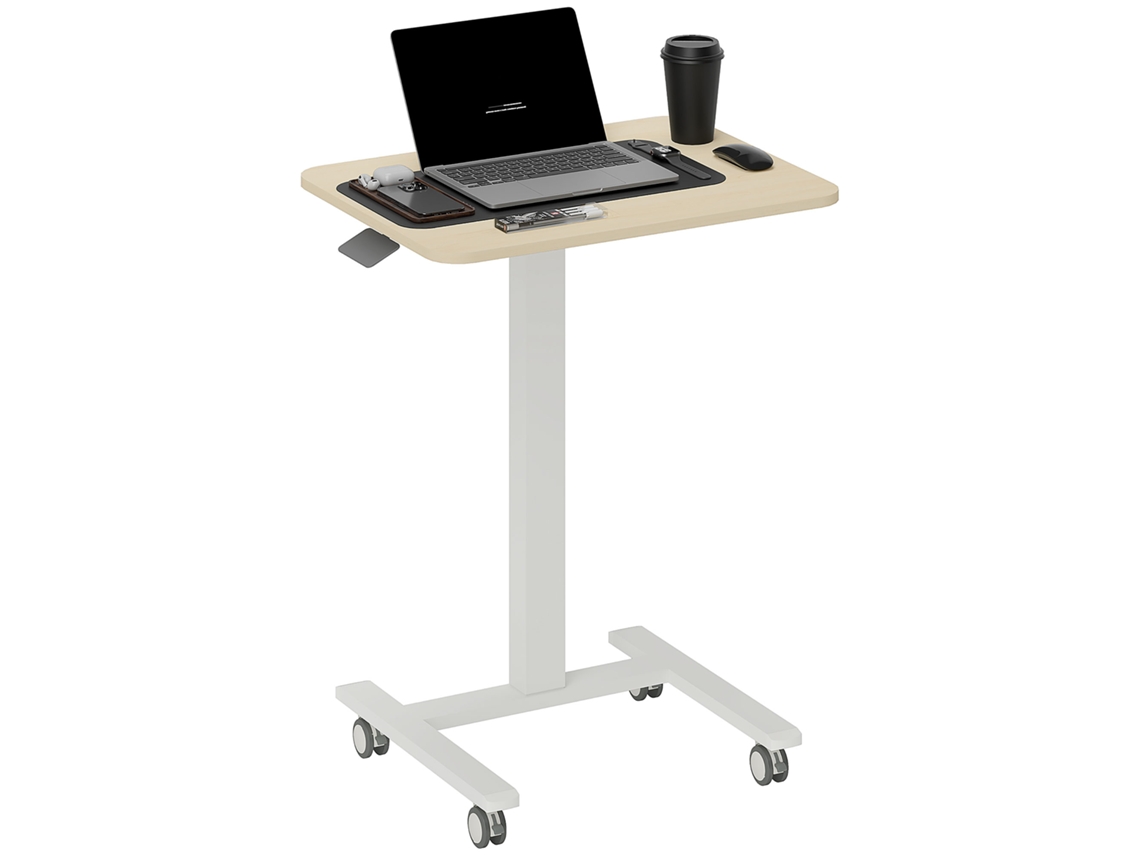 Mesa de pé ajustável, suporte para notebook, 4 rodas, 65x48x108cm, amarelo BTFORUS