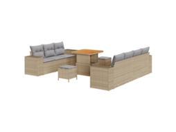 Conjunto 10 Sofá De Jardim Vidaxl Bege Vime Pe (221 X 179 X 85 Cm)