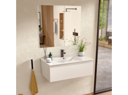 Móvel De Banheiro Suspenso Com Lavatório De Cerâmica E Espelho, Móvel Com 1 Gaveta, 100 X 27 X 45 Cm, Móvel Branco Bellobath