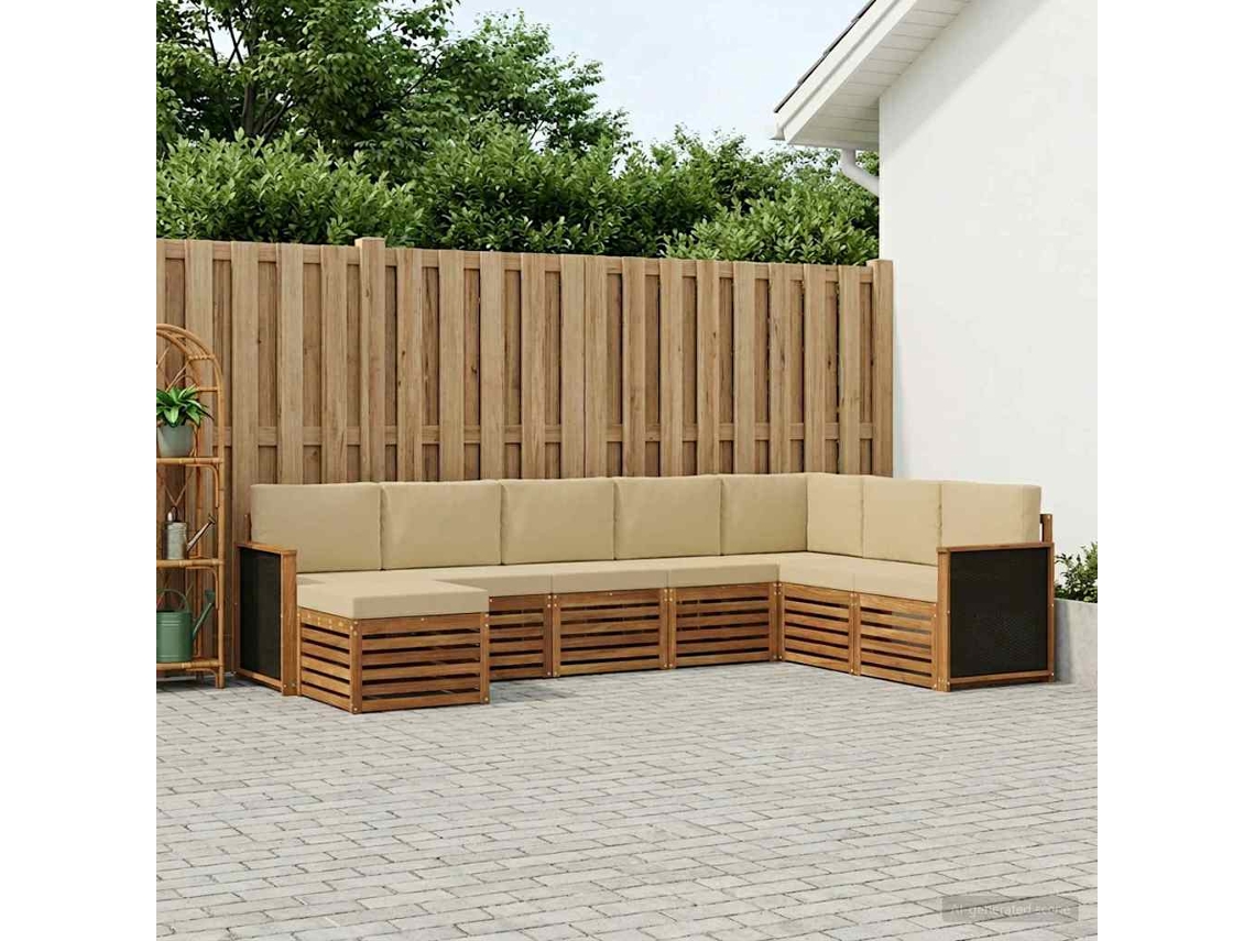 Vidaxl Conjunto De Sofás Para Exterior Com Almofada 6 Pcs Natural