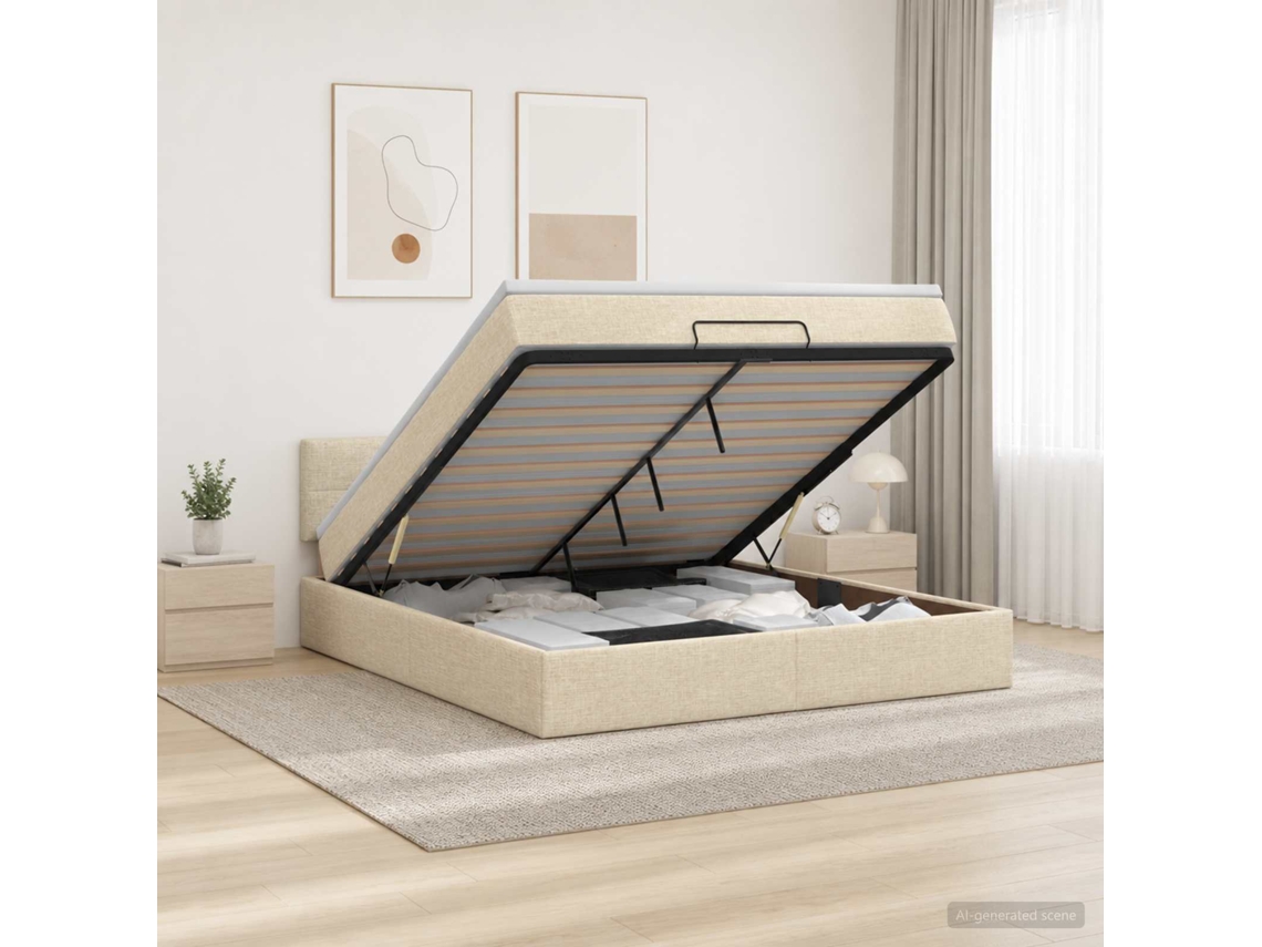 Vidaxl Cama Ottoman Com Colchão Creme 180 X 200 Cm Tecido