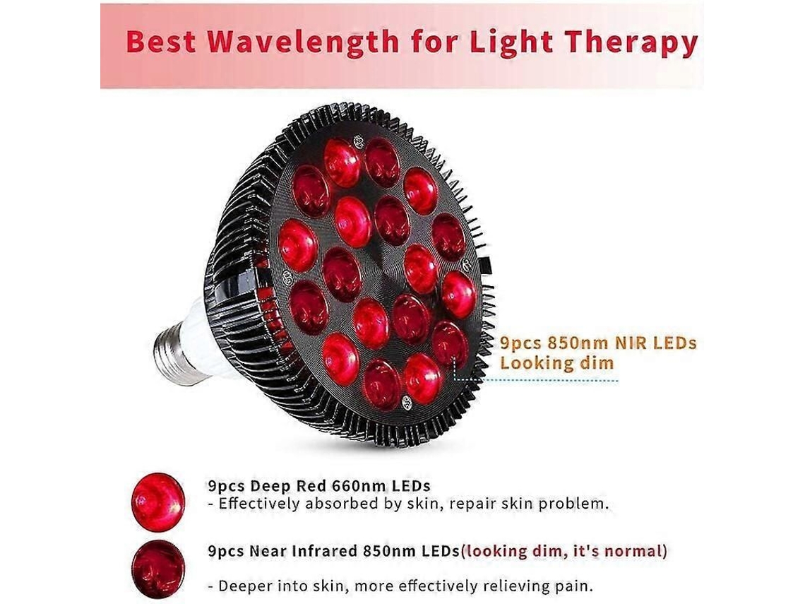 Lâmpada de Terapia Luz Vermelha, Dispositivo Infravermelha 36w 18 Led, Vermelho 660 Nm e Lâmp Ada Vermelha Combinada GOKOCO