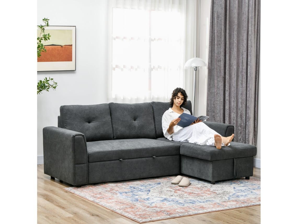 3-seater Sofa With Bed Function, Sofa Bed With Chaise Longue, Upholstered Sofa, Dark Gray