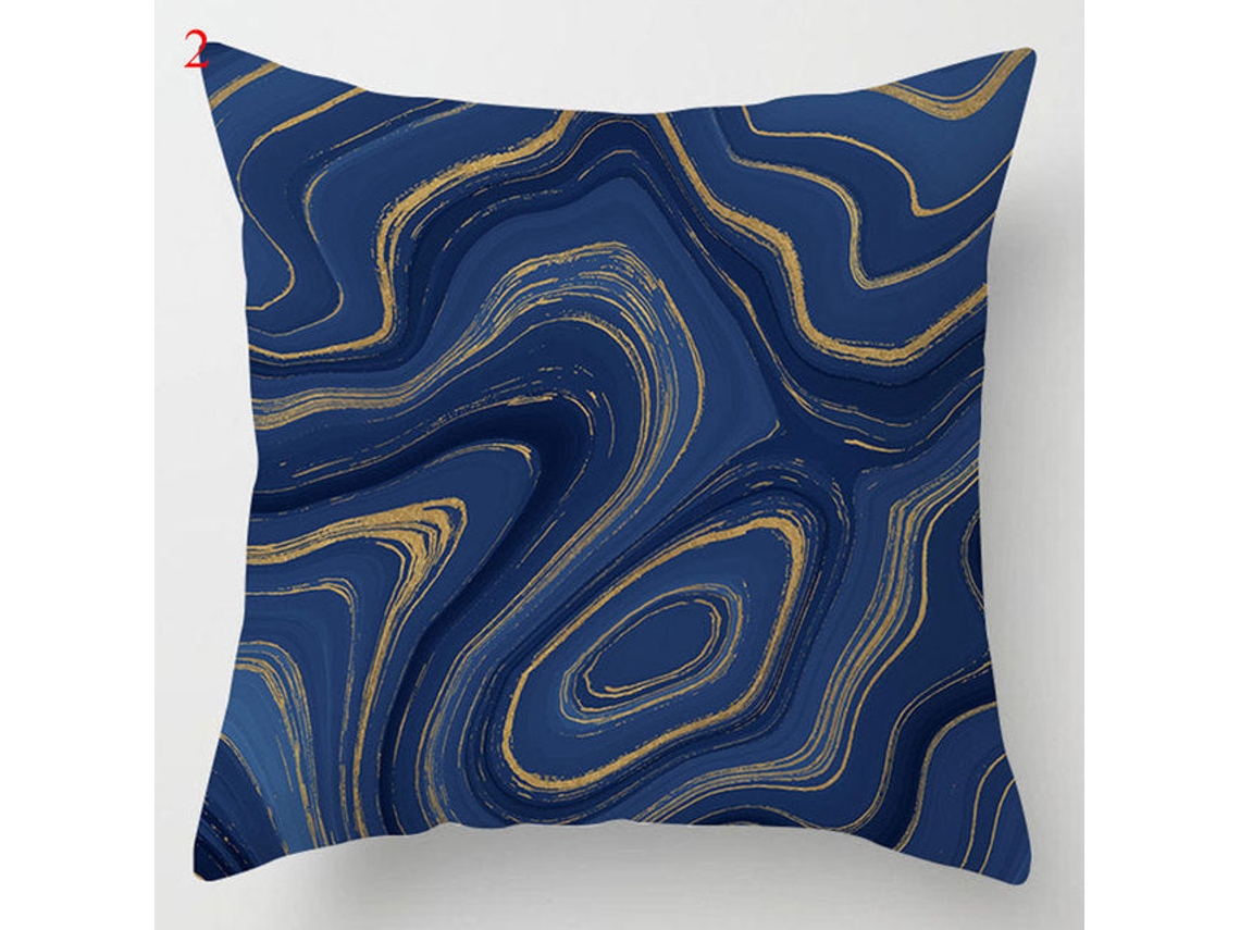 Capa De Almofada Geométrica De Mármore Azul-marinho Para Sofá, Capa De Almofada Decorativa De Poliéster, Almofadas Decorativas Para Casa, 4545 Cm