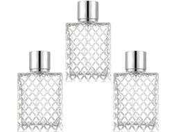 Frascos De Vidro Plano Quadrado De 100ml Com Design Elegante Em Grade.