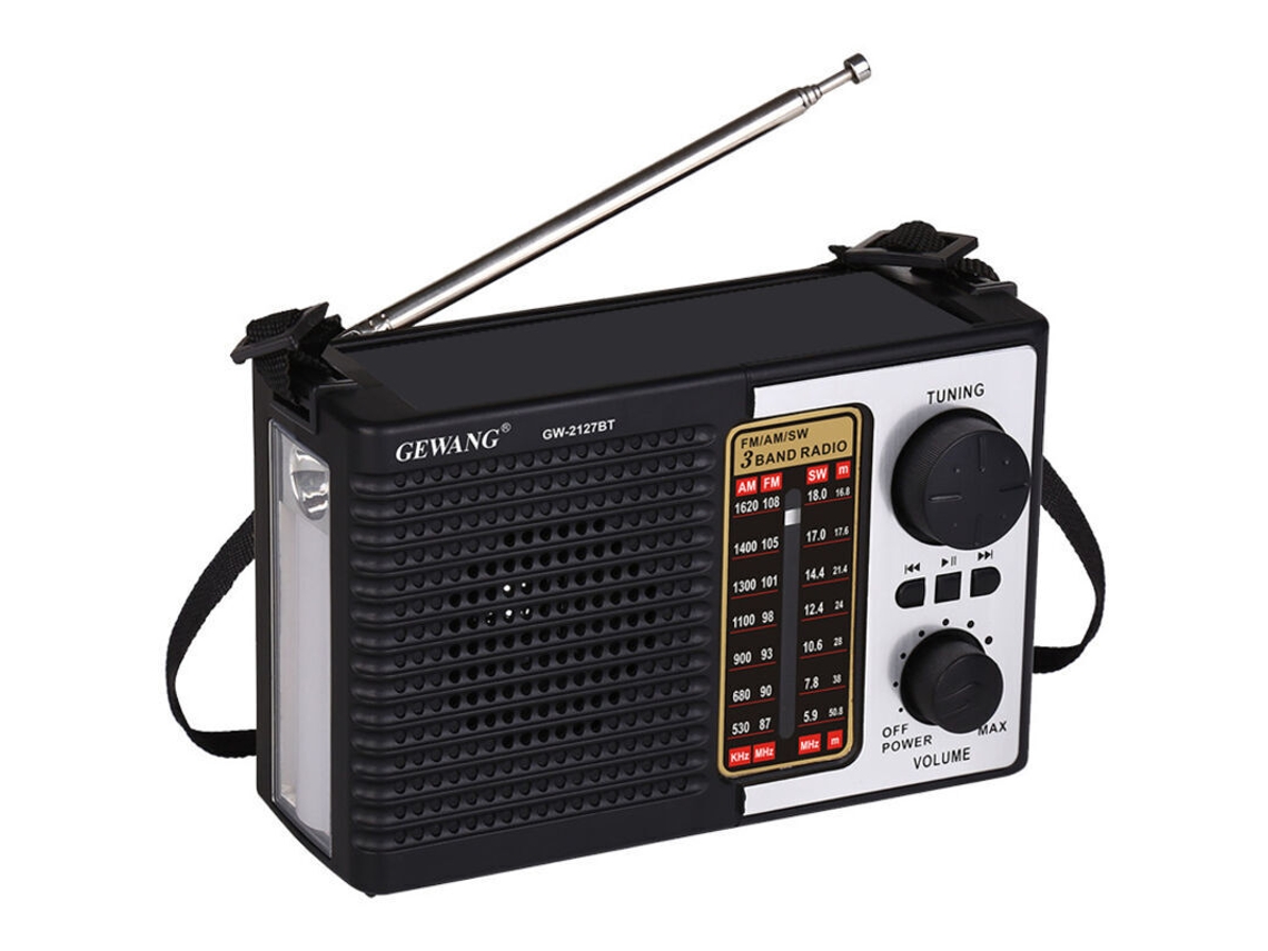 Rádio Portátil Fm/am/ondas Curtas Alimentado por Energia Solar, Alto falante Bluetooth, Reprodutor de Mp3, Recarregável, Uso Interno AQUAFORGE