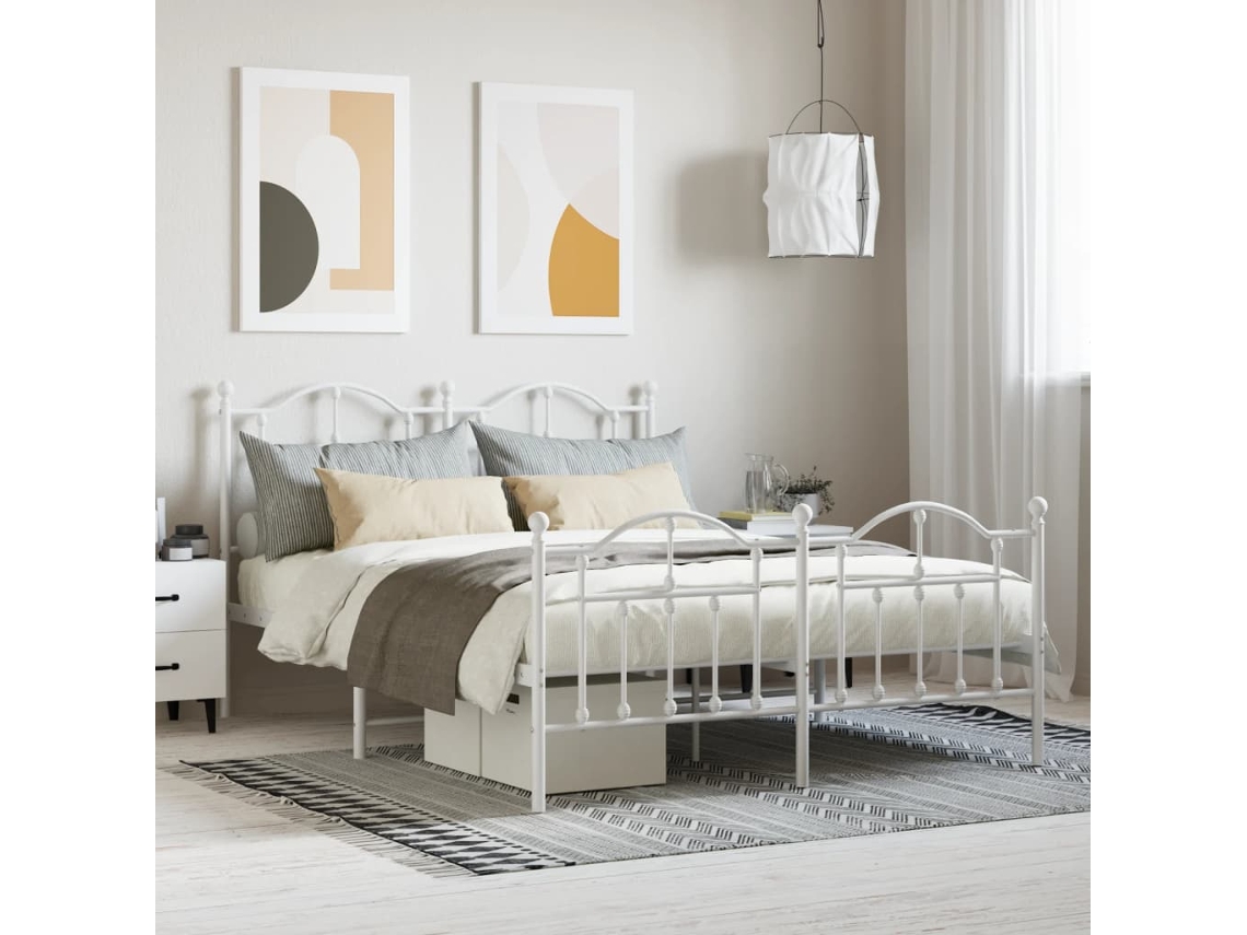 Estrutura De Cama Com Cabeceira E Pés 140x190 Cm Metal Branco