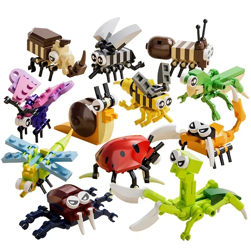 (301 Peças) Mini Blocos De Montar Mundo Dos Insetos - Brinquedo Educativo Stem Com 301 Peças