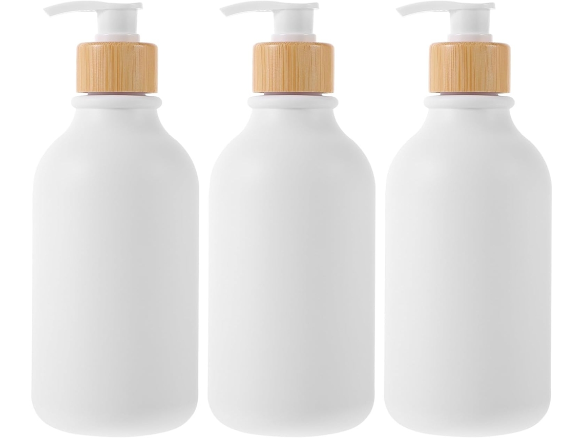 Frascos Dosadores De Shampoo Com Bomba, Em Pet Branco Com Acabamento