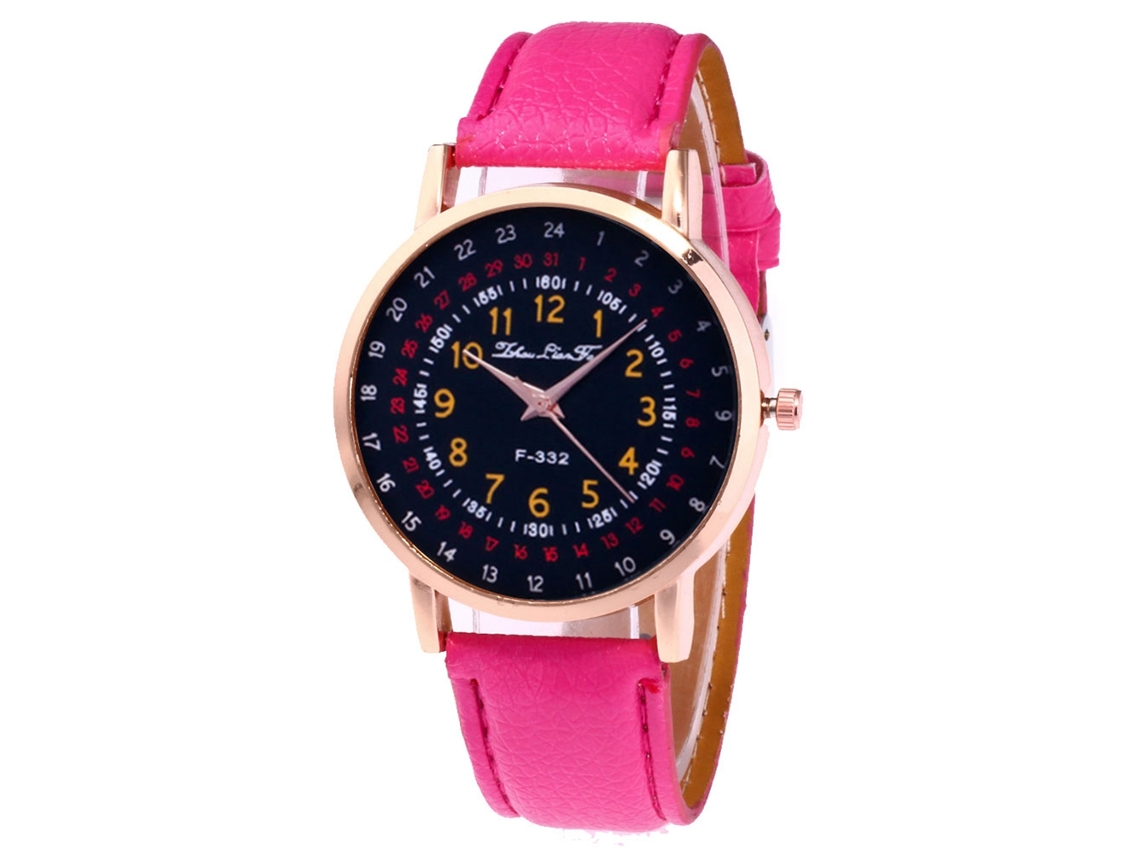 Relógio masculino Zhoulianfa com movimento analógico de quartzo e pulseira de couro PU rosa.